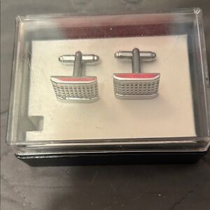 Van Heusen Silver Cufflinks with Red Accent